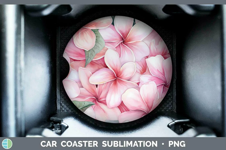 Watercolor Flowers Plumeria Car Coaster Sublimation Coaster