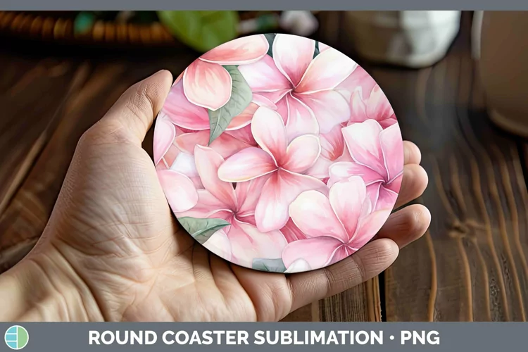 Watercolor Flowers Plumeria Round Coaster Sublimation Coaste