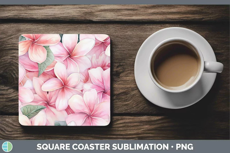 Watercolor Flowers Plumeria Square Coaster Sublimation Coast