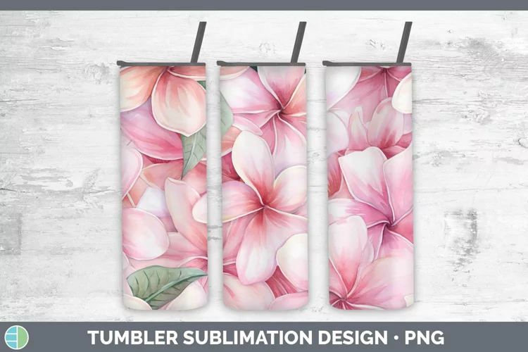 Watercolor Flowers Plumeria Tumbler Sublimation 20 oz Skinny