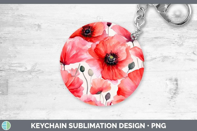 Watercolor Flowers Poppy Keychain Sublimation Keyring Design