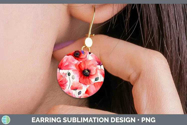 Watercolor Flowers Poppy Round Earrings Sublimation Earrings
