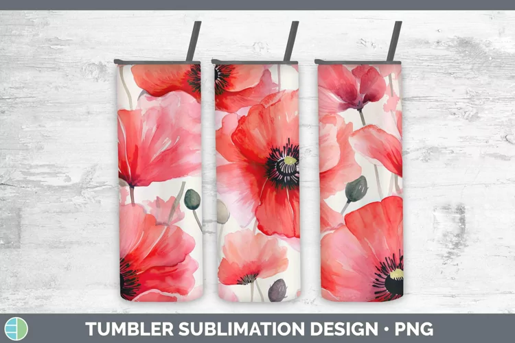 Watercolor Flowers Poppy Tumbler Sublimation 20 oz Skinny Tu