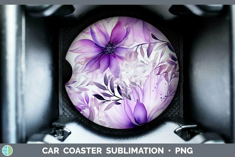 Watercolor Flowers Purple Car Coaster Sublimation Coaster De