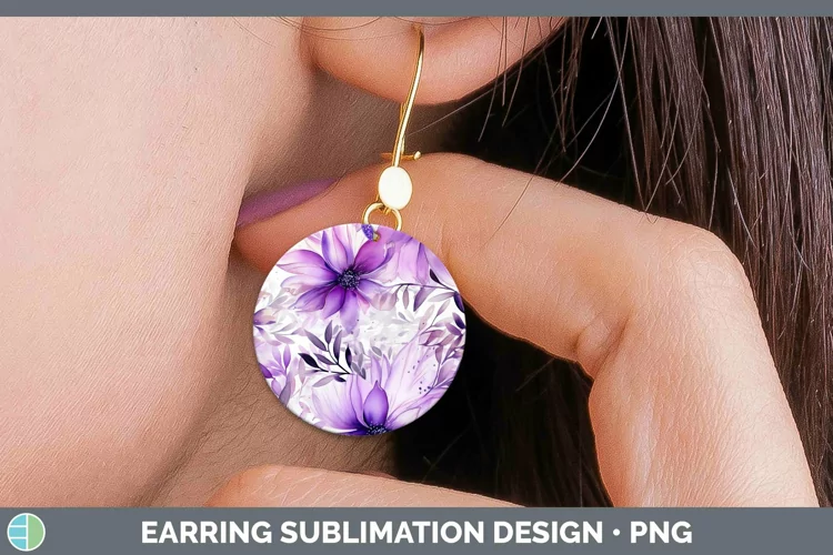 Watercolor Flowers Purple Round Earrings Sublimation Earring