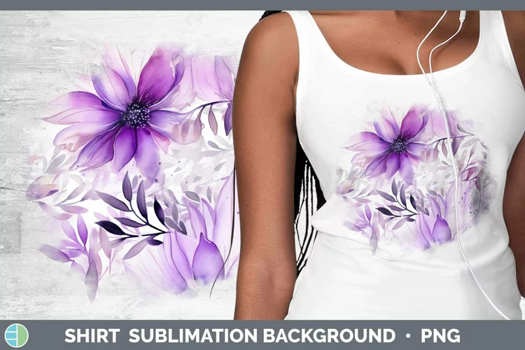 Watercolor Flowers Purple Shirt Sublimation Sublimation Back