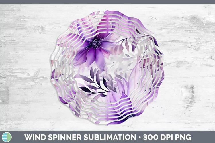 Watercolor Flowers Purple Wind Spinner Sublimation Spinner D