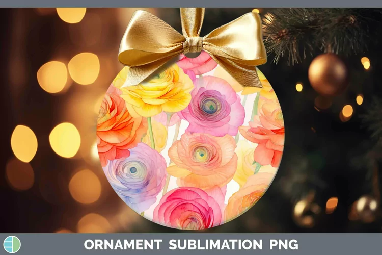 Watercolor Flowers Ranunculus Ornament Sublimation Bauble De