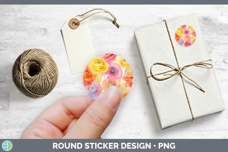 Watercolor Flowers Ranunculus Stickers | Round Labels Design