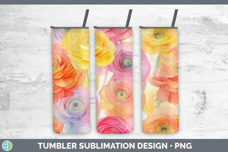 Watercolor Flowers Ranunculus Tumbler Sublimation 20 oz Skin