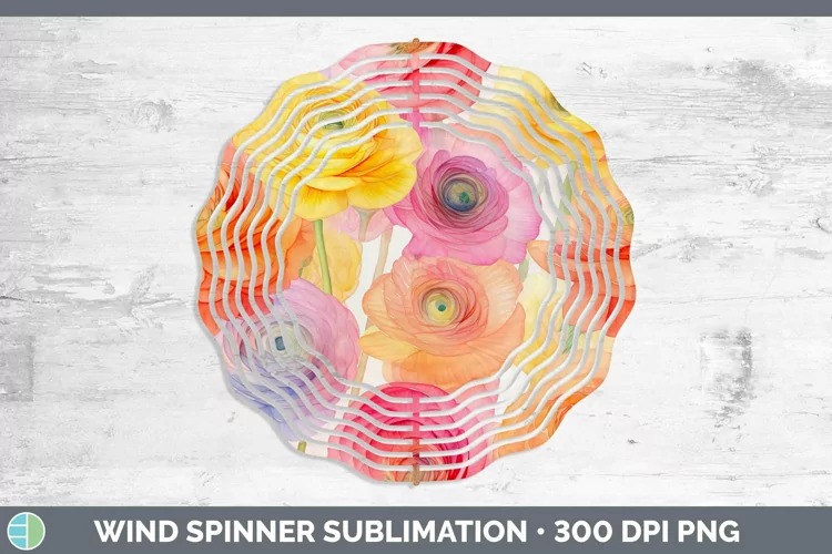 Watercolor Flowers Ranunculus Wind Spinner Sublimation Spinn