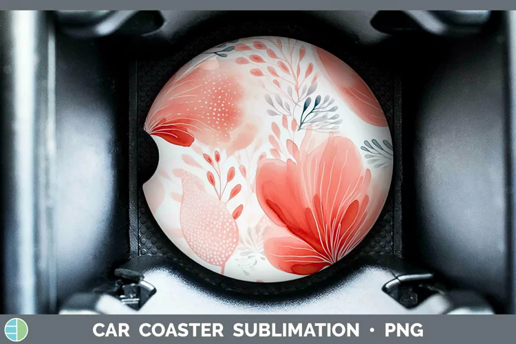 Watercolor Flowers Red Car Coaster Sublimation Coaster Desig