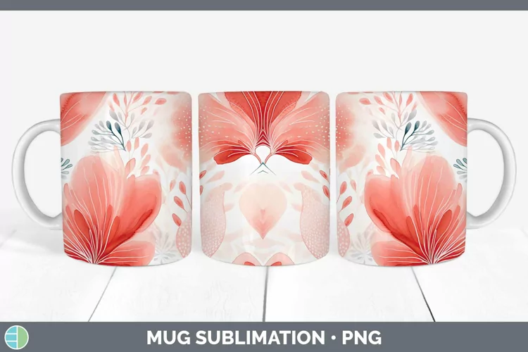 Watercolor Flowers Red Mug Wrap Sublimation Coffee Cup Desig