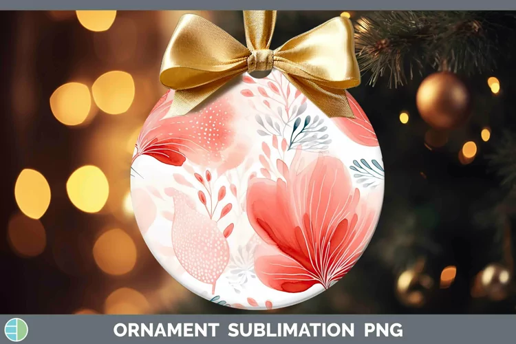 Watercolor Flowers Red Ornament Sublimation Bauble Designs
