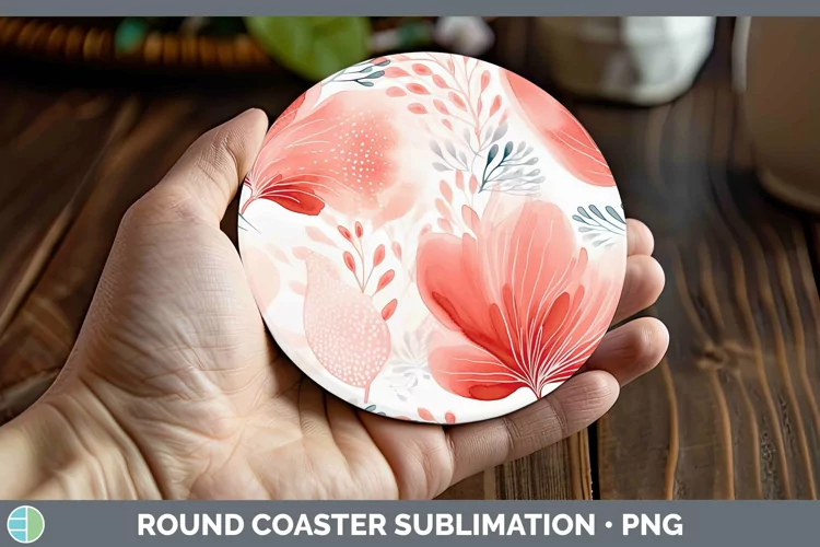 Watercolor Flowers Red Round Coaster Sublimation Coaster Des