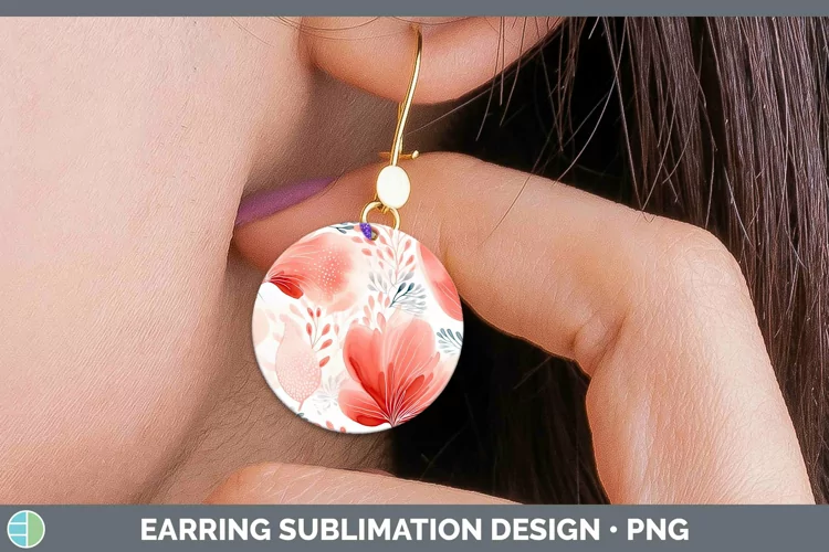 Watercolor Flowers Red Round Earrings Sublimation Earrings D
