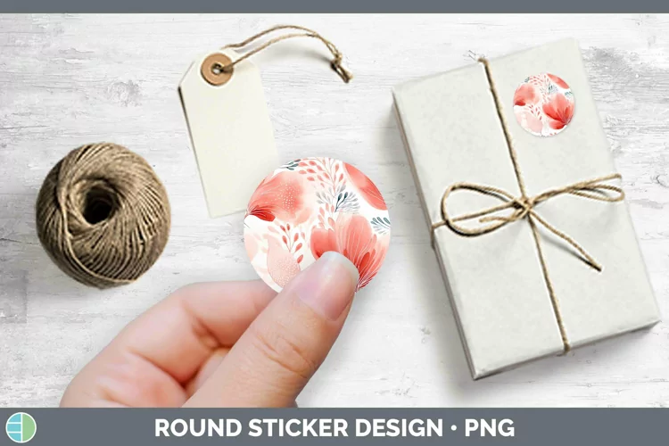 Watercolor Flowers Red Stickers | Round Labels Designs