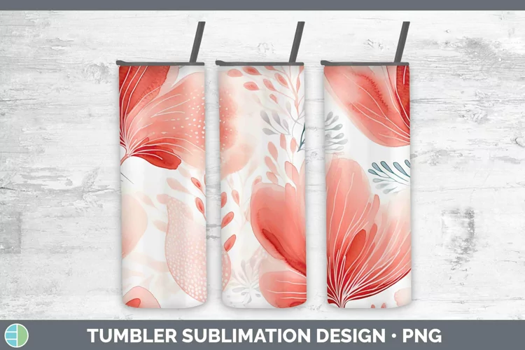 Watercolor Flowers Red Tumbler Sublimation 20 oz Skinny Tumb