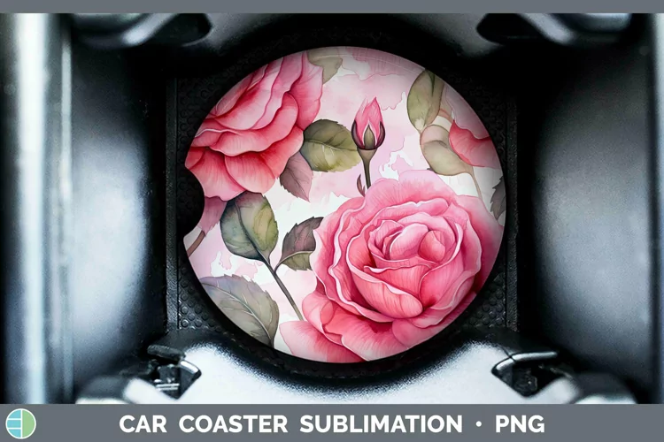 Watercolor Flowers Rose Car Coaster Sublimation Coaster Desi