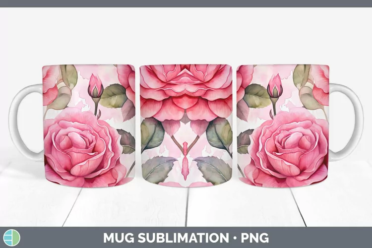 Watercolor Flowers Rose Mug Wrap Sublimation Coffee Cup Desi