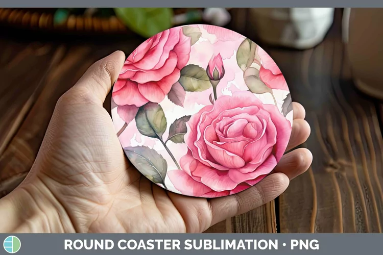 Watercolor Flowers Rose Round Coaster Sublimation Coaster De