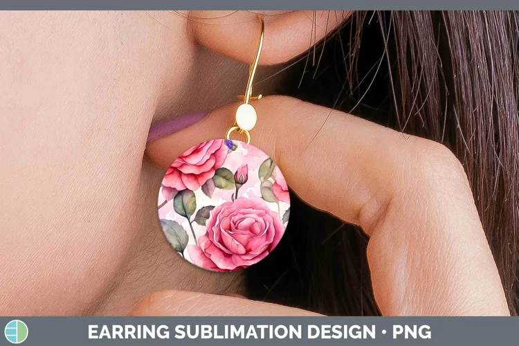 Watercolor Flowers Rose Round Earrings Sublimation Earrings