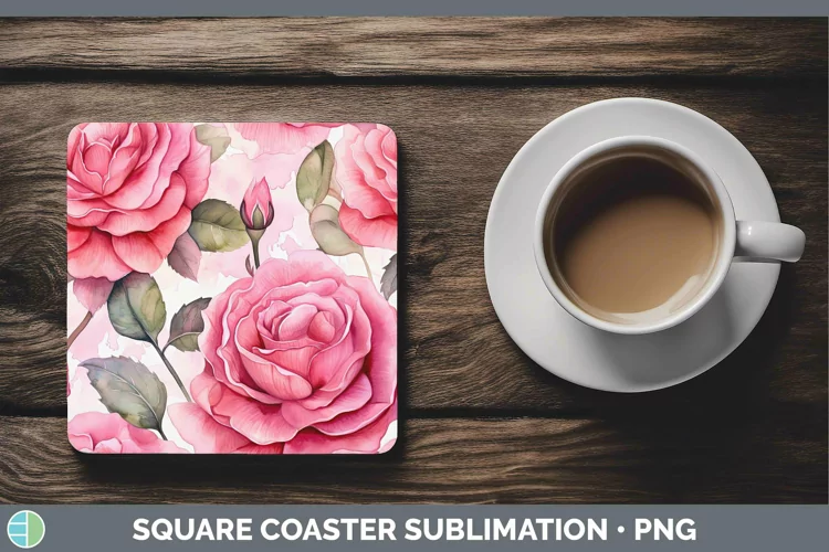 Watercolor Flowers Rose Square Coaster Sublimation Coaster D
