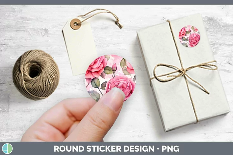 Watercolor Flowers Rose Stickers | Round Labels Designs