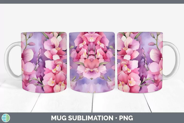Watercolor Flowers Snapdragon Mug Wrap Sublimation Coffee Cu