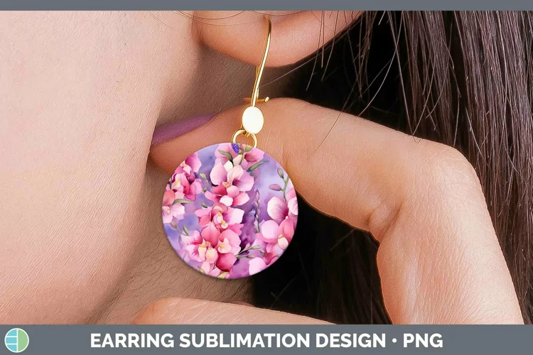 Watercolor Flowers Snapdragon Round Earrings Sublimation Ear