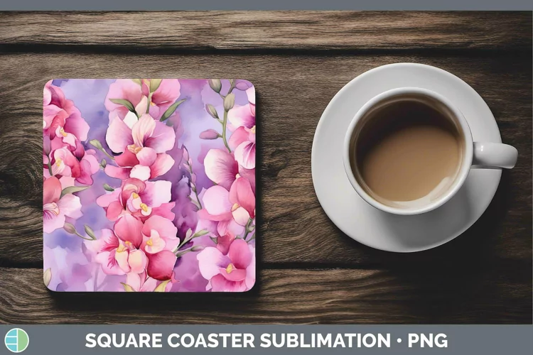 Watercolor Flowers Snapdragon Square Coaster Sublimation Coa