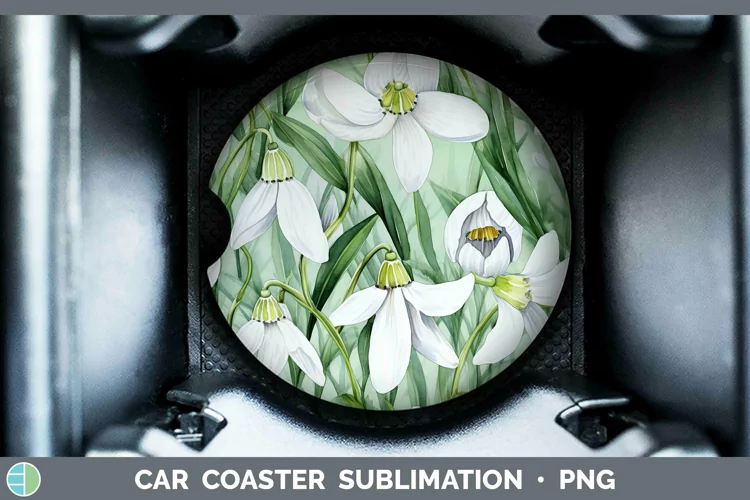 Watercolor Flowers Snowdrop Car Coaster Sublimation Coaster
