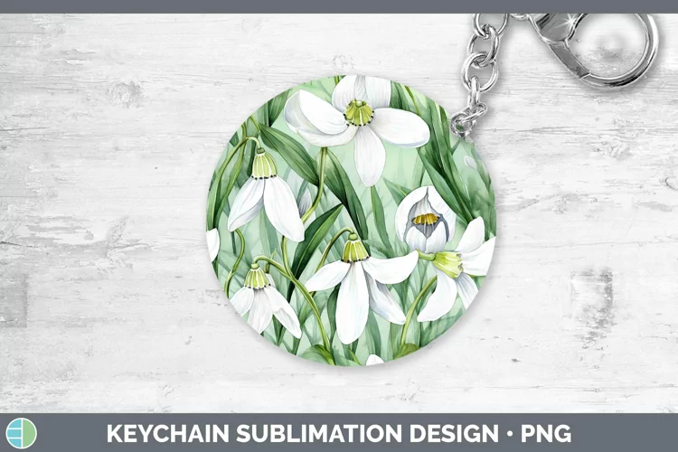 Watercolor Flowers Snowdrop Keychain Sublimation Keyring Des