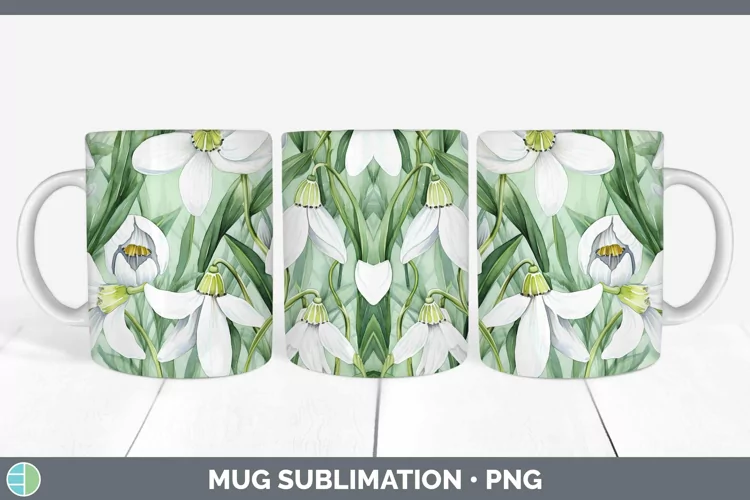 Watercolor Flowers Snowdrop Mug Wrap Sublimation Coffee Cup