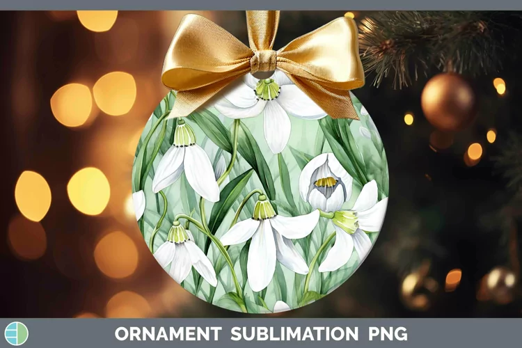 Watercolor Flowers Snowdrop Ornament Sublimation Bauble Desi