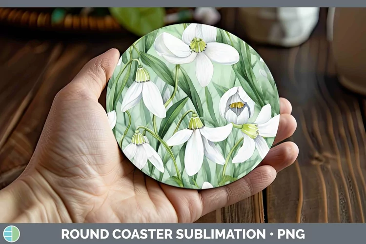 Watercolor Flowers Snowdrop Round Coaster Sublimation Coaste