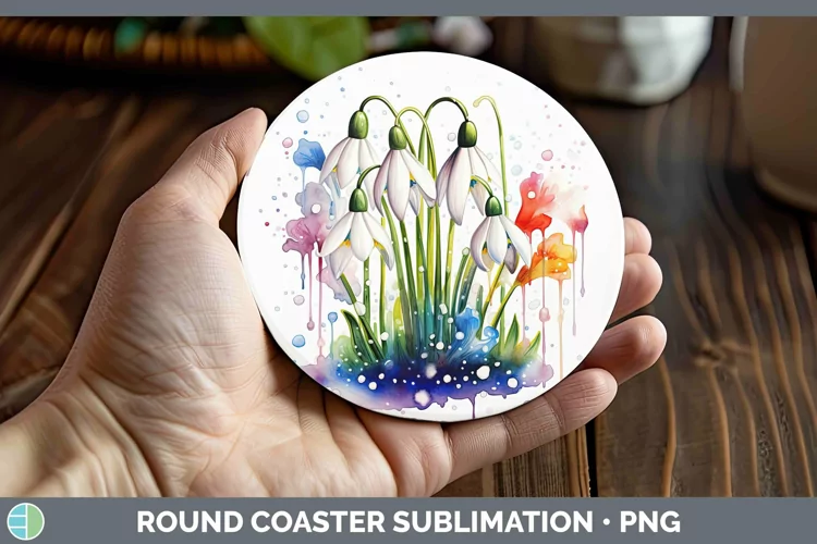 Watercolor Flowers Snowdrop Round Coaster Sublimation Coaste