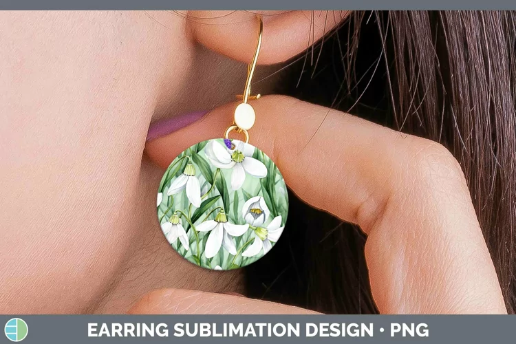 Watercolor Flowers Snowdrop Round Earrings Sublimation Earri