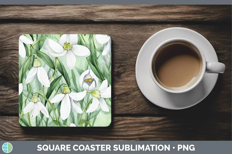 Watercolor Flowers Snowdrop Square Coaster Sublimation Coast
