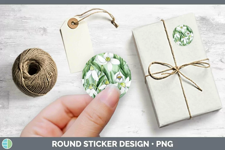 Watercolor Flowers Snowdrop Stickers | Round Labels Designs