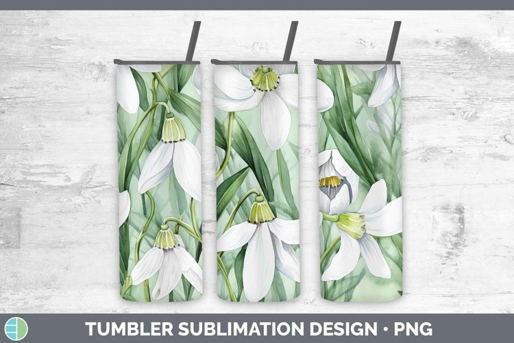 Watercolor Flowers Snowdrop Tumbler Sublimation 20 oz Skinny
