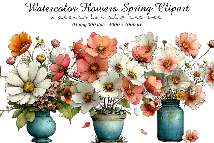 Watercolor Flowers Spring Clipart