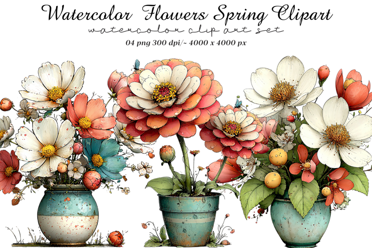 Watercolor Flowers Spring Clipart