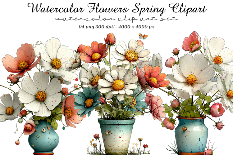 Watercolor Flowers Spring Clipart