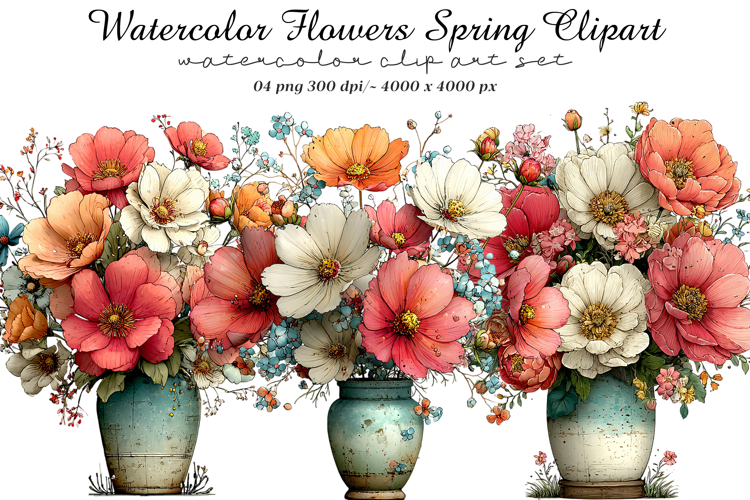 Watercolor Flowers Spring Clipart