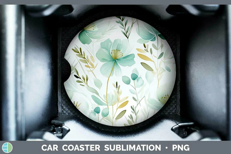 Watercolor Flowers Spring Green Car Coaster Sublimation Coas