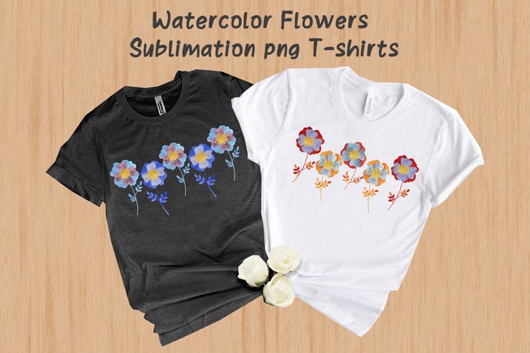 Watercolor Flowers Sublimation T-shirts. Flower clipart
