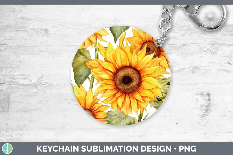 Watercolor Flowers Sunflower Keychain Sublimation Keyring De