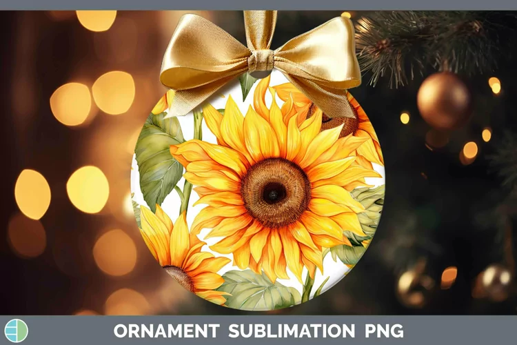 Watercolor Flowers Sunflower Ornament Sublimation Bauble Des