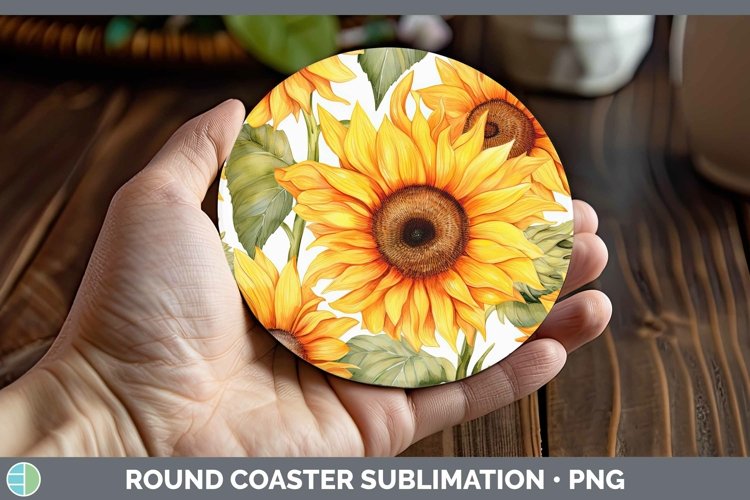 Watercolor Flowers Sunflower Round Coaster Sublimation Coast